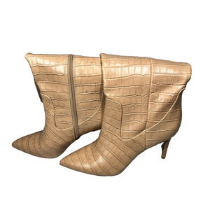 Antonio Melani Leather Tall Stiletto Boots Womens 8.5 M Tan Croc Alligator Print